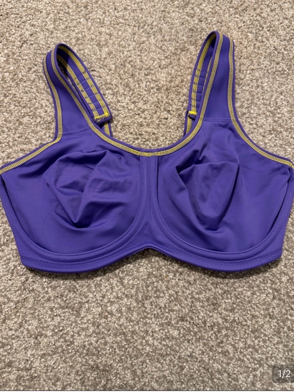 Wacoal Purple Underwire Sports Bra with Yellow Contrast Trim 34DD